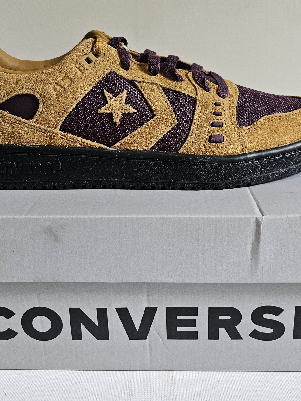 Converse Men's Suede Low-Top Sneaker in Wheat and Purple